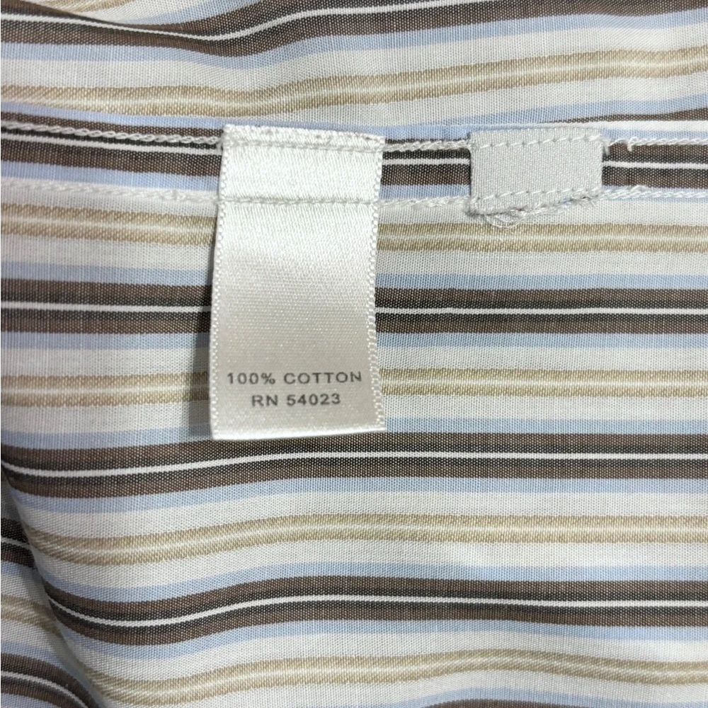 BANANA REPUBLIC Tan & Blue Striped Oxford Cotton Button Front Dress Shirt